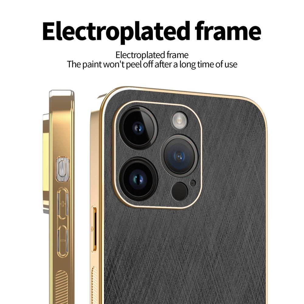 KADEM For iPhone 14 Pro Case Electroplating Silk Texture PU + TPU Phone Back Cover