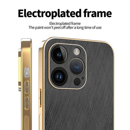 KADEM For iPhone 14 Pro Case Electroplating Silk Texture PU + TPU Phone Back Cover