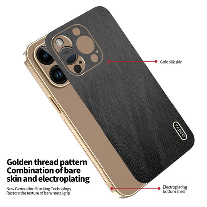 KADEM For iPhone 14 Pro Case Electroplating Silk Texture PU + TPU Phone Back Cover