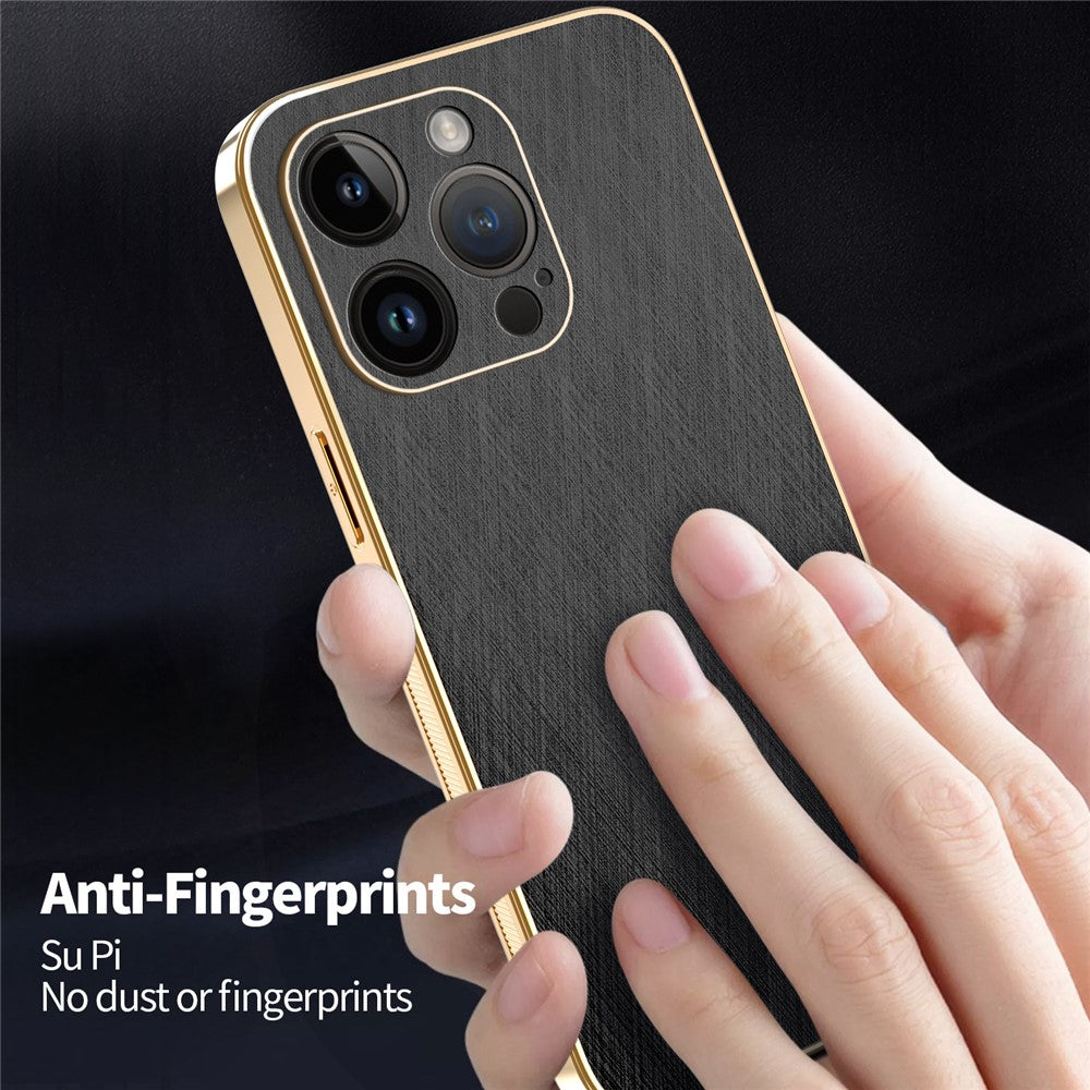 KADEM For iPhone 14 Pro Case Electroplating Silk Texture PU + TPU Phone Back Cover