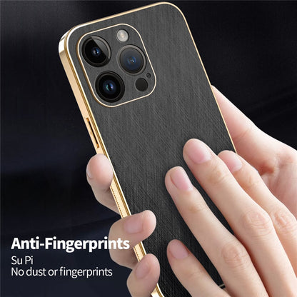 KADEM For iPhone 14 Pro Case Electroplating Silk Texture PU + TPU Phone Back Cover