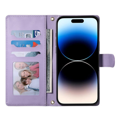 For iPhone 14 Pro Case Rhombus Stitching Wallet Stand Leather Phone Cover with Long  /  Short Strap