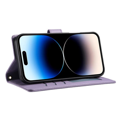 For iPhone 14 Pro Case Rhombus Stitching Wallet Stand Leather Phone Cover with Long  /  Short Strap