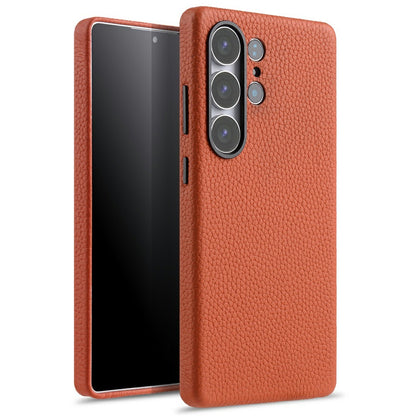 MELKCO For Samsung Galaxy S25 Ultra Magnetic Case Genuine Cow Leather + PC Phone Back Cover