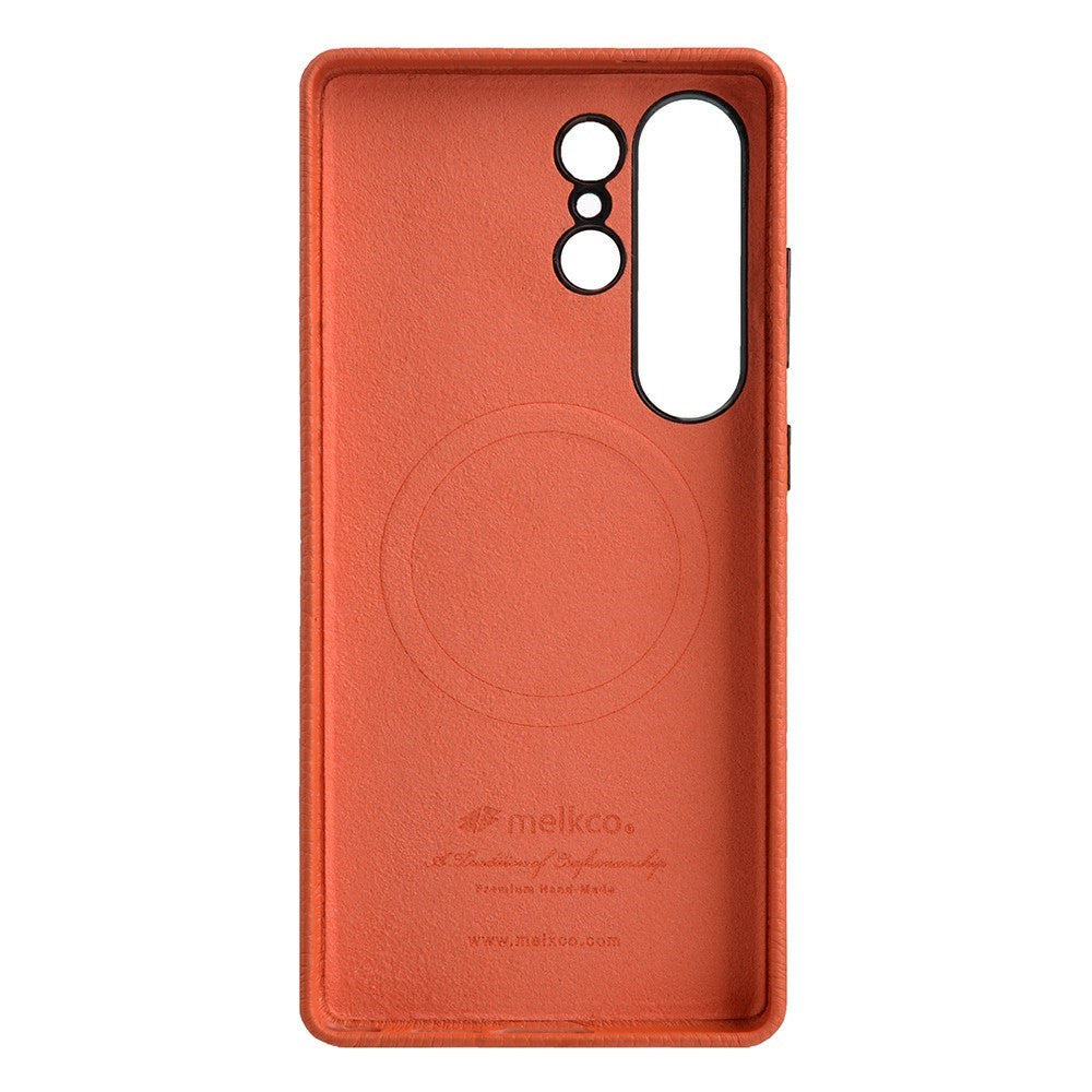 MELKCO For Samsung Galaxy S25 Ultra Magnetic Case Genuine Cow Leather + PC Phone Back Cover