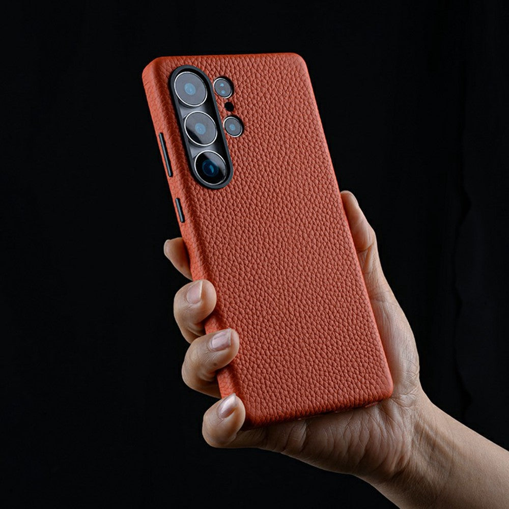MELKCO For Samsung Galaxy S25 Ultra Magnetic Case Genuine Cow Leather + PC Phone Back Cover