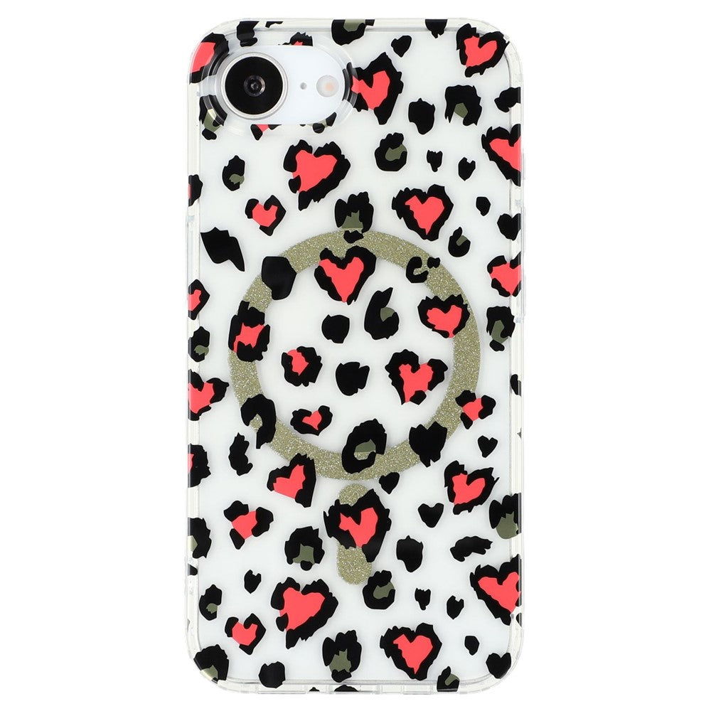 For iPhone 17e / 16e Magnetic Case Clear Anti-Yellowing PC + TPU Phone Back Cover Leopard Print Design