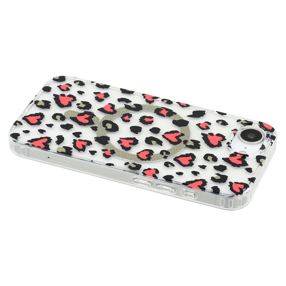 For iPhone 17e / 16e Magnetic Case Clear Anti-Yellowing PC + TPU Phone Back Cover Leopard Print Design