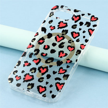 For iPhone 17e / 16e Magnetic Case Clear Anti-Yellowing PC + TPU Phone Back Cover Leopard Print Design