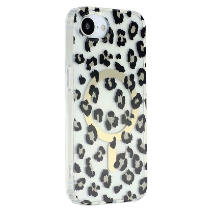 For iPhone 17e / 16e Magnetic Case Clear Anti-Yellowing PC + TPU Phone Back Cover Leopard Print Design