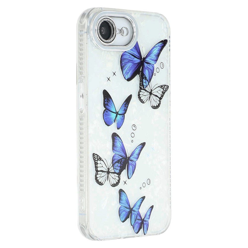 For iPhone 17e / 16e Case Electroplated Floral Pattern IMD TPU+PC Phone Back Cover with Glass Lens Film