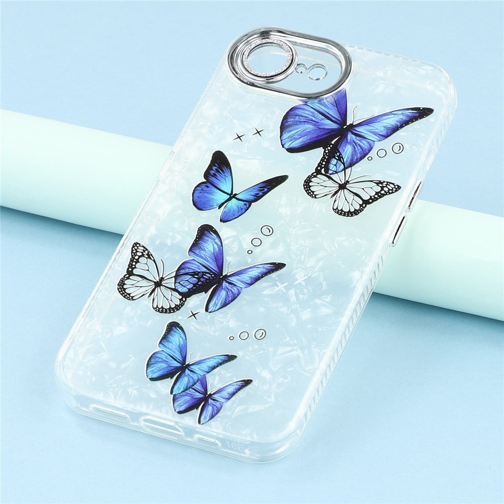 For iPhone 17e / 16e Case Electroplated Floral Pattern IMD TPU+PC Phone Back Cover with Glass Lens Film