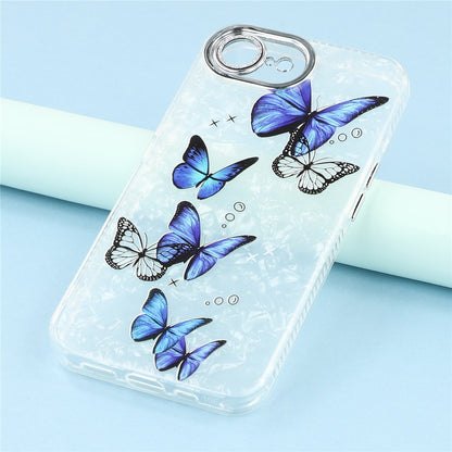 For iPhone 17e / 16e Case Electroplated Floral Pattern IMD TPU+PC Phone Back Cover with Glass Lens Film