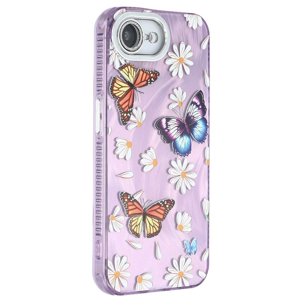 For iPhone 17e / 16e Case Electroplated Floral Pattern IMD TPU+PC Phone Back Cover with Glass Lens Film
