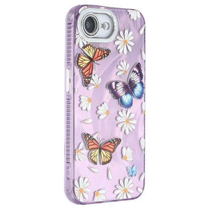 For iPhone 17e / 16e Case Electroplated Floral Pattern IMD TPU+PC Phone Back Cover with Glass Lens Film