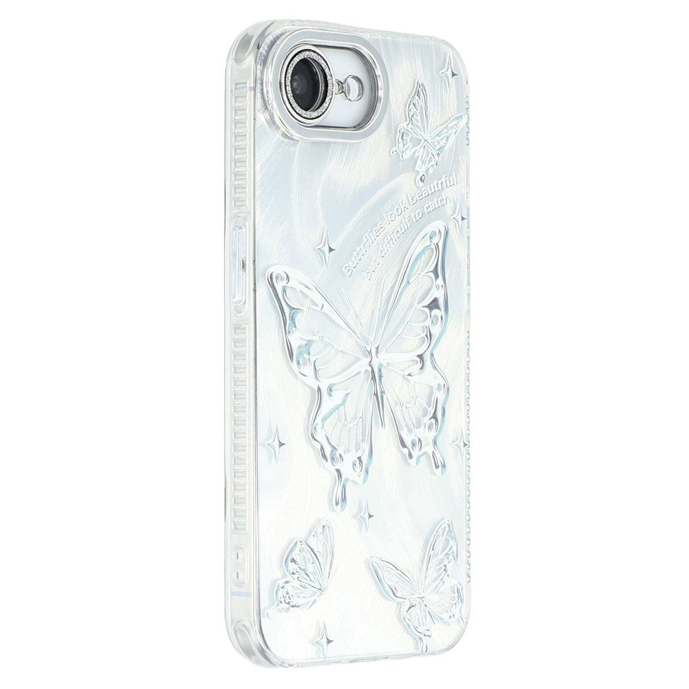 For iPhone 17e / 16e Case Electroplated Floral Pattern IMD TPU+PC Phone Back Cover with Glass Lens Film