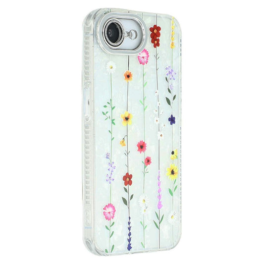 For iPhone 17e / 16e Case Electroplated Floral Pattern IMD TPU + PC Phone Back Cover with Glass Lens Film
