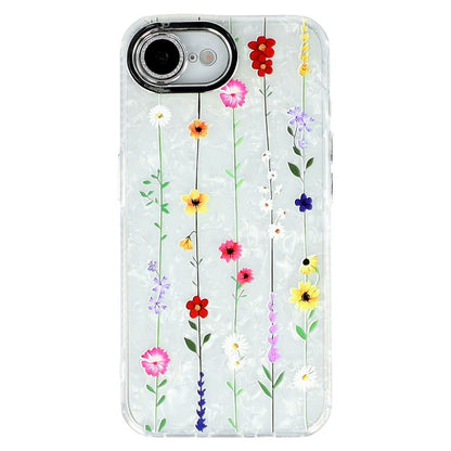 For iPhone 17e / 16e Case Electroplated Floral Pattern IMD TPU + PC Phone Back Cover with Glass Lens Film