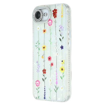 For iPhone 17e / 16e Case Electroplated Floral Pattern IMD TPU + PC Phone Back Cover with Glass Lens Film