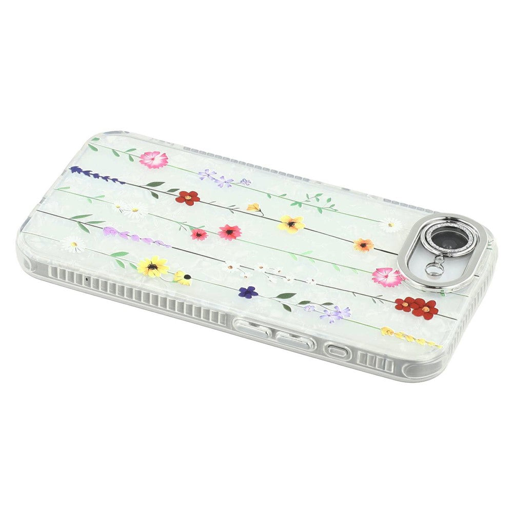 For iPhone 17e / 16e Case Electroplated Floral Pattern IMD TPU + PC Phone Back Cover with Glass Lens Film