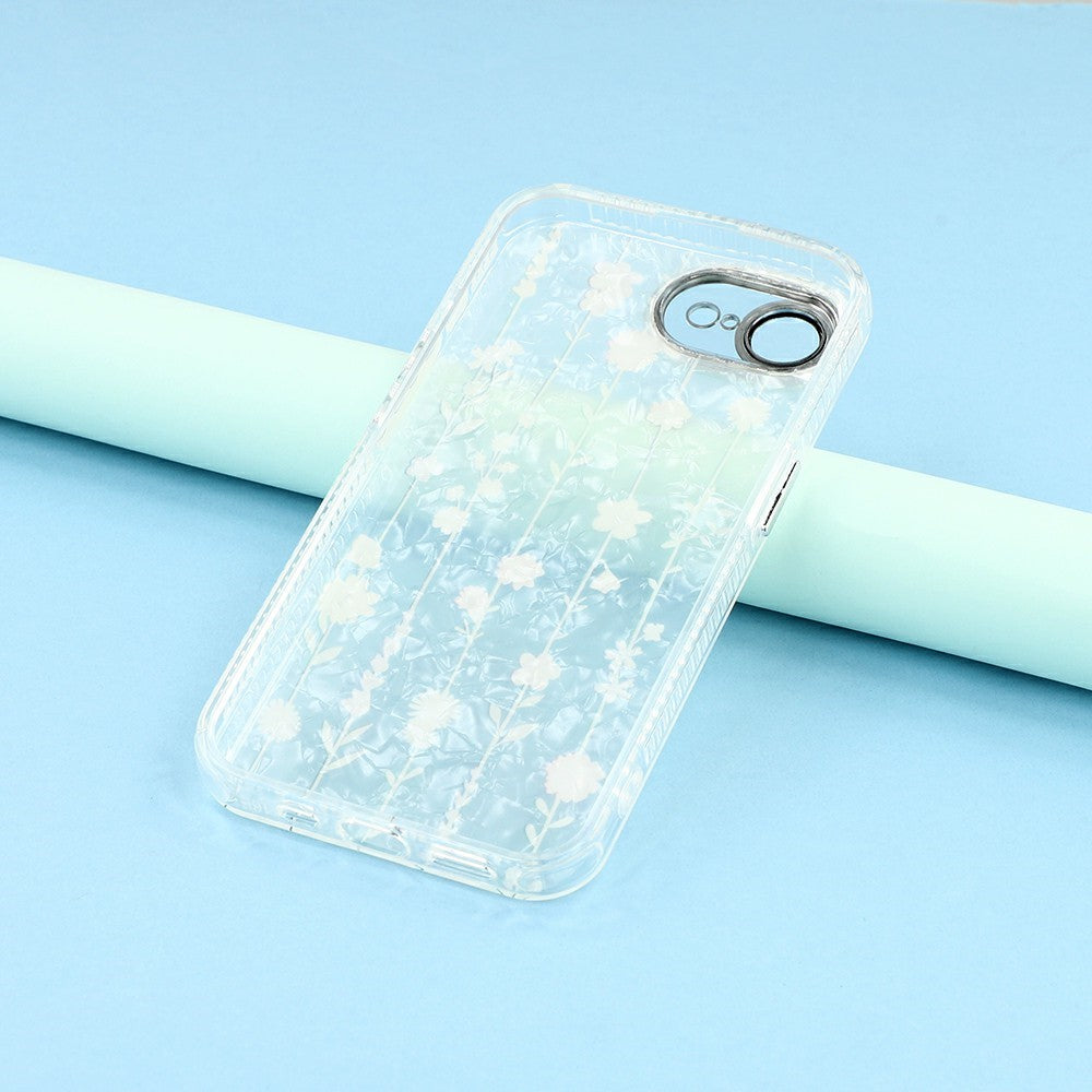 For iPhone 17e / 16e Case Electroplated Floral Pattern IMD TPU + PC Phone Back Cover with Glass Lens Film