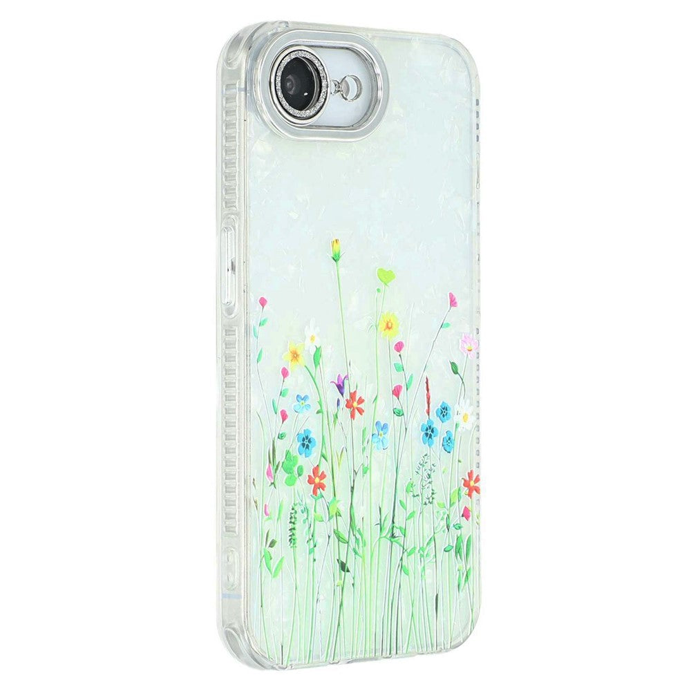 For iPhone 17e / 16e Case Electroplated Floral Pattern IMD TPU + PC Phone Back Cover with Glass Lens Film