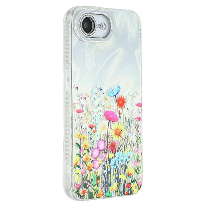 For iPhone 17e / 16e Case Electroplated Floral Pattern IMD TPU + PC Phone Back Cover with Glass Lens Film
