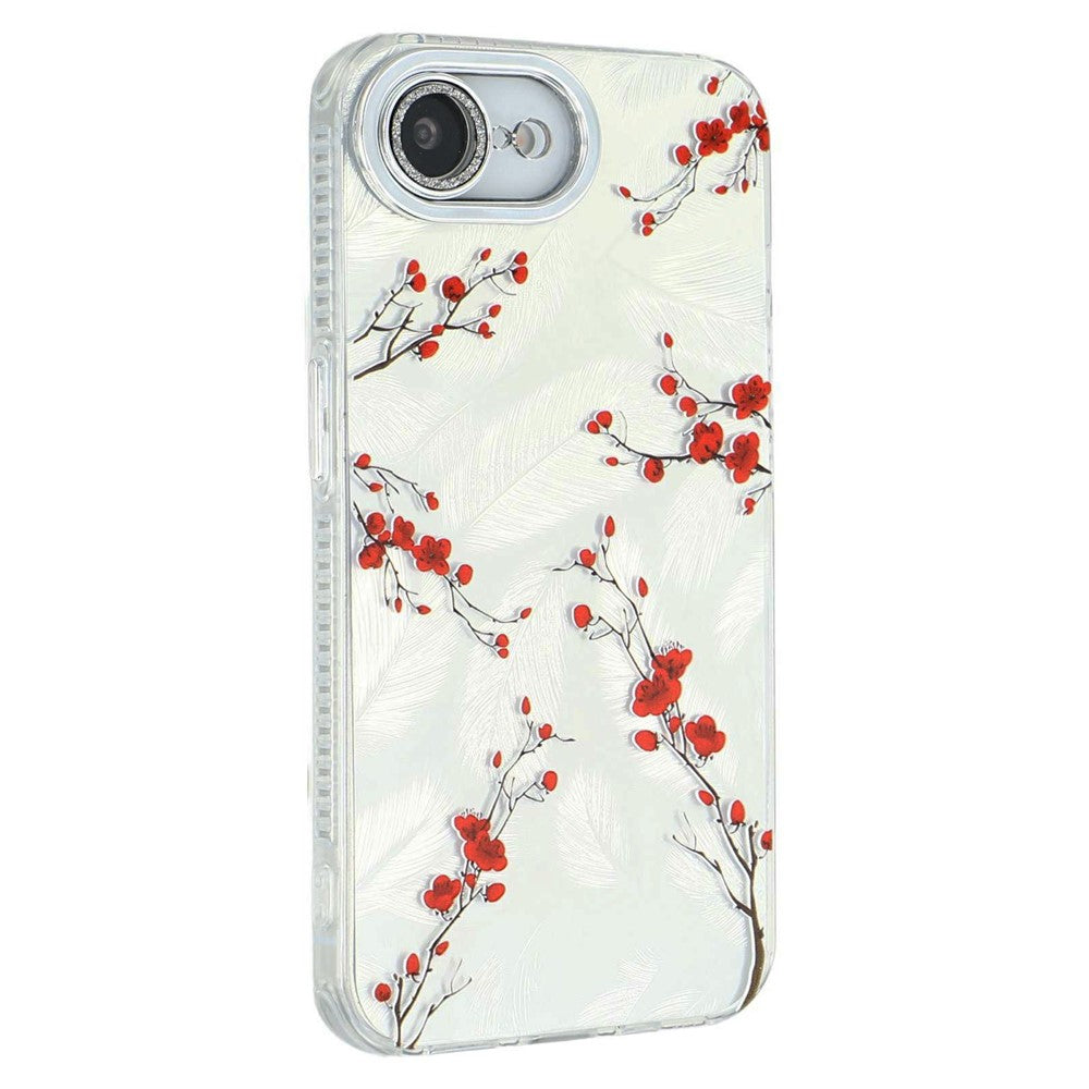 For iPhone 17e / 16e Case Electroplated Floral Pattern IMD TPU + PC Phone Back Cover with Glass Lens Film