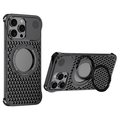R-JUST RJ64 For iPhone 14 Pro Magnetic Case Aluminum Alloy Perfume Cooling Phone Cover with Rotating Kickstand