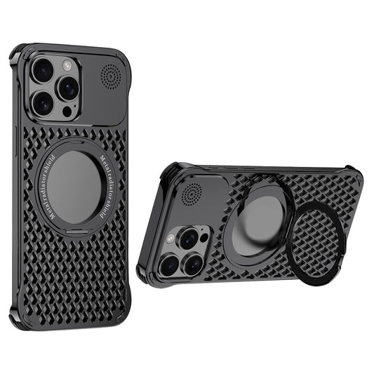 R-JUST RJ64 For iPhone 14 Pro Magnetic Case Aluminum Alloy Perfume Cooling Phone Cover with Rotating Kickstand