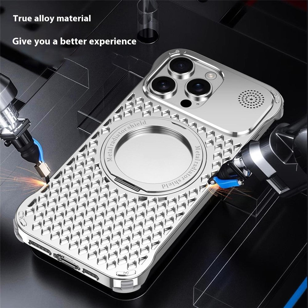 R-JUST RJ64 For iPhone 14 Pro Magnetic Case Aluminum Alloy Perfume Cooling Phone Cover with Rotating Kickstand