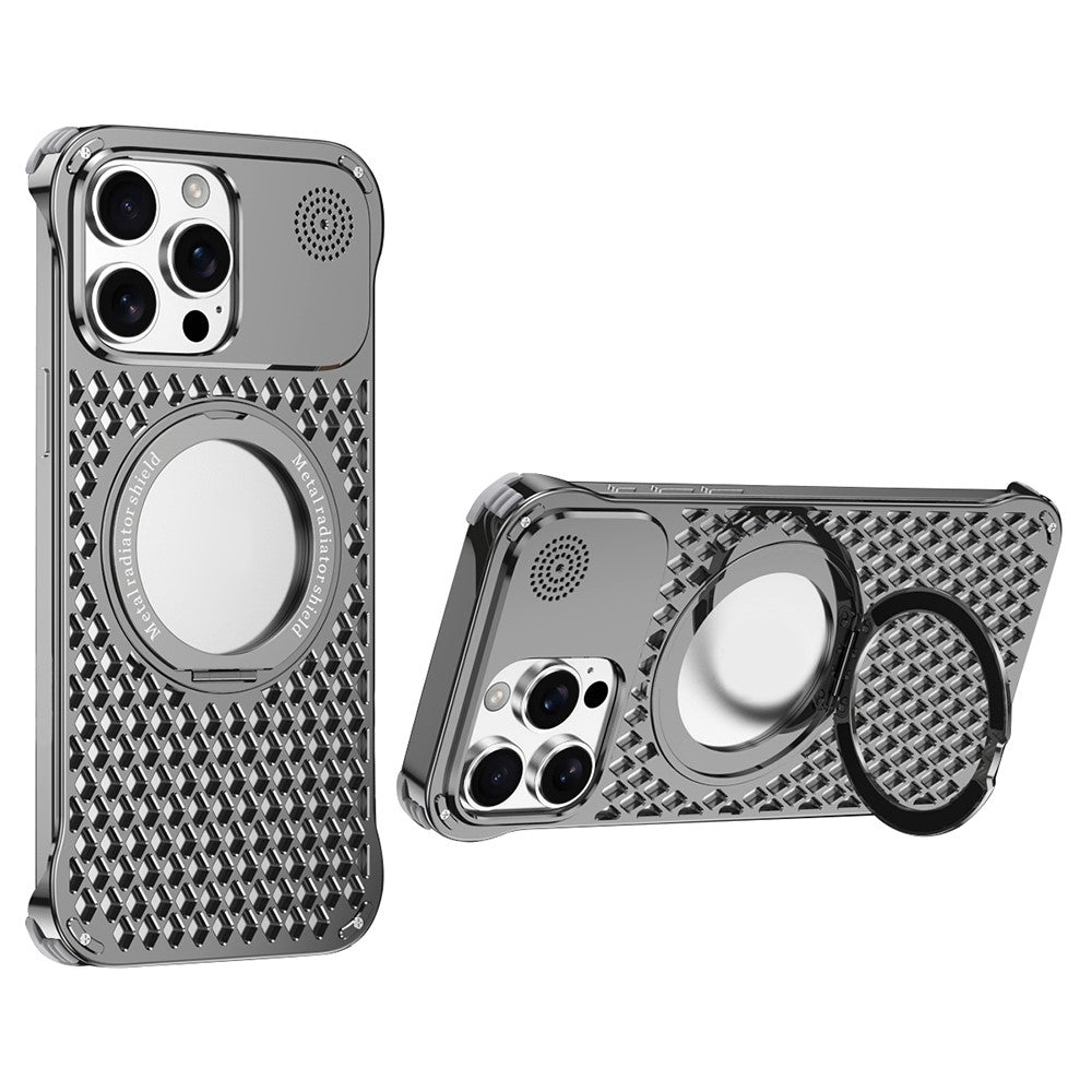 R-JUST RJ64 For iPhone 14 Pro Magnetic Case Aluminum Alloy Perfume Cooling Phone Cover with Rotating Kickstand