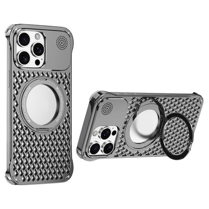 R-JUST RJ64 For iPhone 14 Pro Magnetic Case Aluminum Alloy Perfume Cooling Phone Cover with Rotating Kickstand