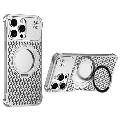 R-JUST RJ64 For iPhone 14 Pro Magnetic Case Aluminum Alloy Perfume Cooling Phone Cover with Rotating Kickstand