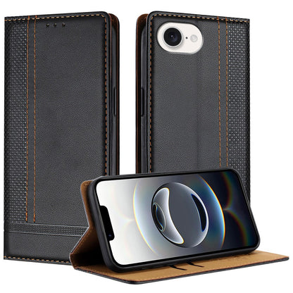 For iPhone 17e / 16e Case L-Shaped Grid Pattern Leather Stand Phone Cover with Card Slots