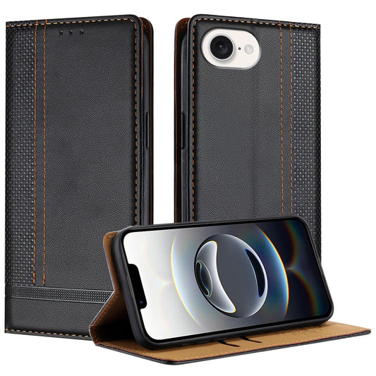For iPhone 17e / 16e Case L-Shaped Grid Pattern Leather Stand Phone Cover with Card Slots