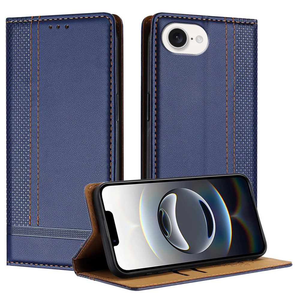 For iPhone 17e / 16e Case L-Shaped Grid Pattern Leather Stand Phone Cover with Card Slots