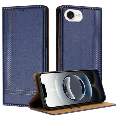 For iPhone 17e / 16e Case L-Shaped Grid Pattern Leather Stand Phone Cover with Card Slots