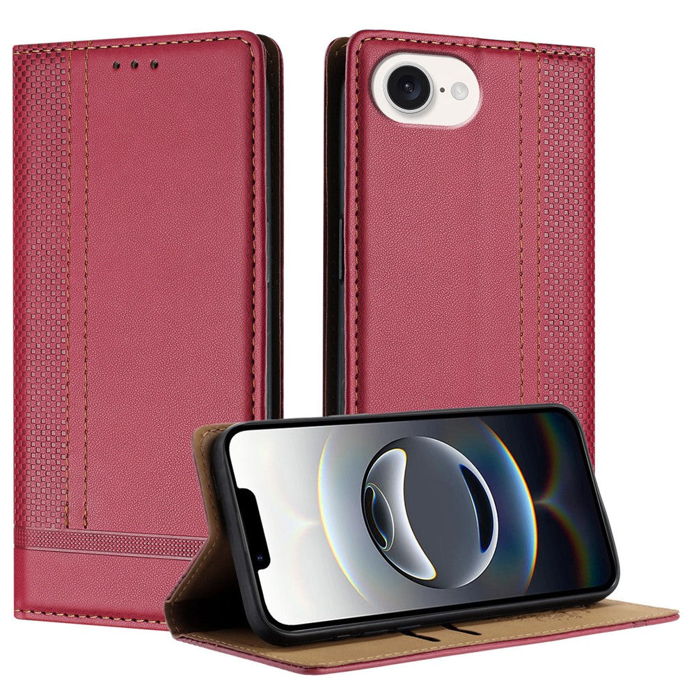 For iPhone 17e / 16e Case L-Shaped Grid Pattern Leather Stand Phone Cover with Card Slots
