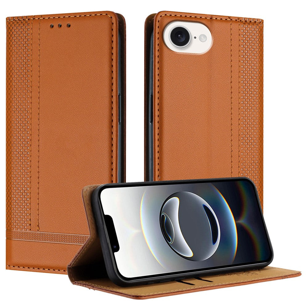 For iPhone 17e / 16e Case L-Shaped Grid Pattern Leather Stand Phone Cover with Card Slots