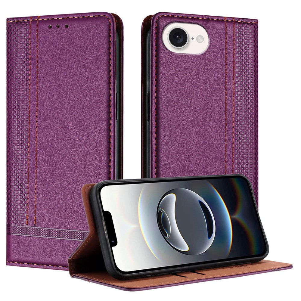 For iPhone 17e / 16e Case L-Shaped Grid Pattern Leather Stand Phone Cover with Card Slots