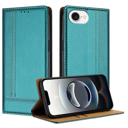 For iPhone 17e / 16e Case L-Shaped Grid Pattern Leather Stand Phone Cover with Card Slots