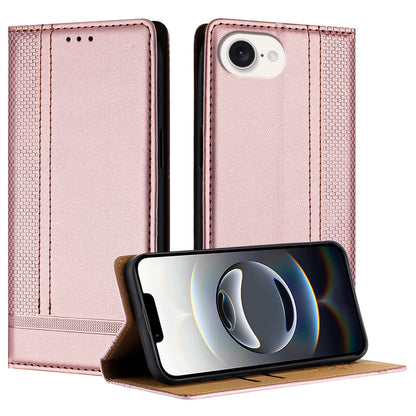For iPhone 17e / 16e Case L-Shaped Grid Pattern Leather Stand Phone Cover with Card Slots