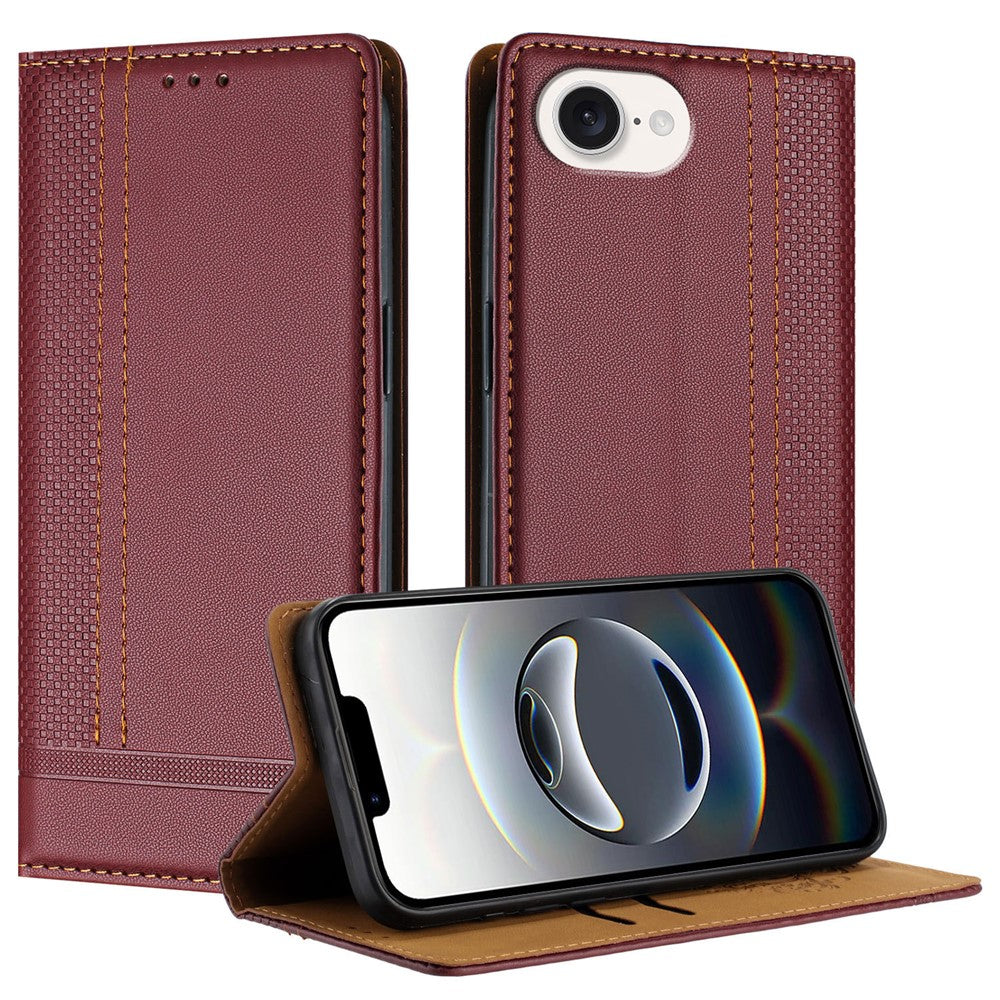 For iPhone 17e / 16e Case L-Shaped Grid Pattern Leather Stand Phone Cover with Card Slots