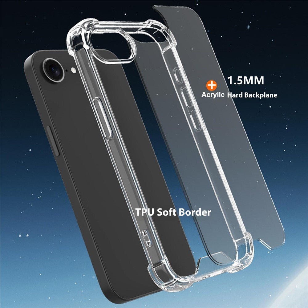 For iPhone 17e / 16e Clear Phone Case TPU + Acrylic 1.5mm Shockproof Back Cover