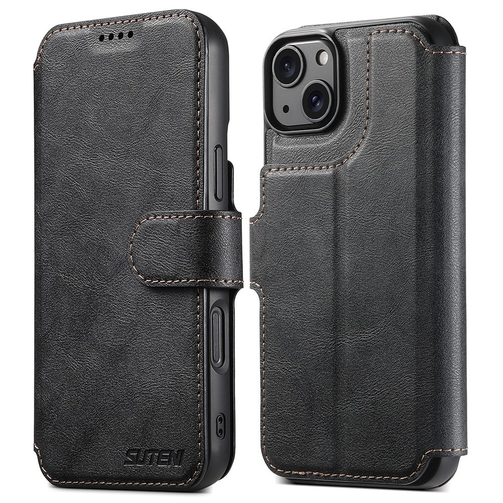 SUTENI Q-05 For iPhone 15 Plus / 14 Wallet Case 2 in 1 Detachable Leather Flip Phone Cover with Stand