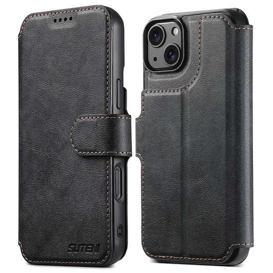 SUTENI Q-05 For iPhone 15 Plus / 14 Wallet Case 2 in 1 Detachable Leather Flip Phone Cover with Stand