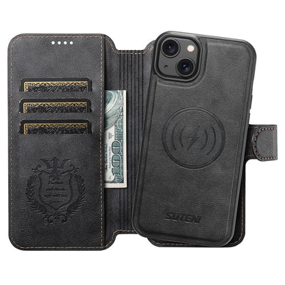 SUTENI Q-05 For iPhone 15 Plus / 14 Wallet Case 2 in 1 Detachable Leather Flip Phone Cover with Stand