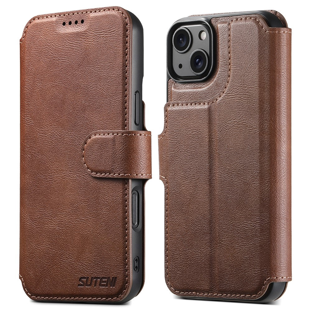 SUTENI Q-05 For iPhone 15 Plus / 14 Wallet Case 2 in 1 Detachable Leather Flip Phone Cover with Stand