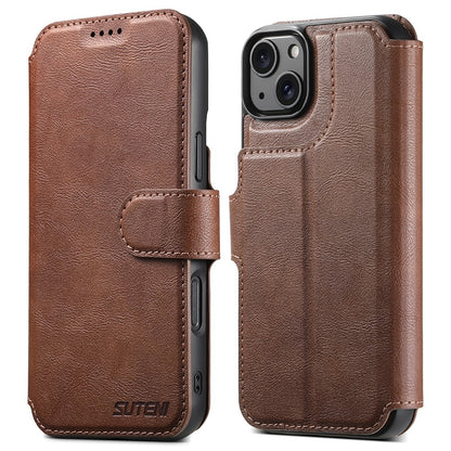 SUTENI Q-05 For iPhone 15 Plus / 14 Wallet Case 2 in 1 Detachable Leather Flip Phone Cover with Stand